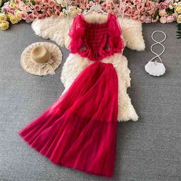solid mesh two piece set women summer off shoulder puff sleeve pleated elastic blouse and long maxi skirts suits 210602, White
solid mesh two piece set women summer off shoulder puff sleeve pleated elastic blouse and long maxi skirts suits 210602, White