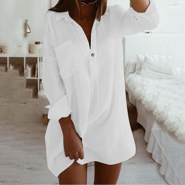 women's blouses & shirts long style shirt blouse women solid color turndown collar sleeve pockets ladies elegant top, White
women's blouses & shirts long style shirt blouse women solid color turndown collar sleeve pockets ladies elegant top, White