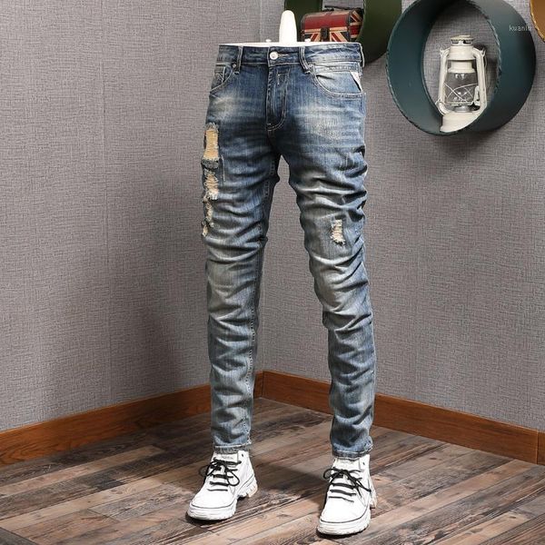 men's jeans italian vintage fashion men retro blue elastic slim fit destroyed ripped for streetwear hip hop denim punk pants
men's jeans italian vintage fashion men retro blue elastic slim fit destroyed ripped for streetwear hip hop denim punk pants