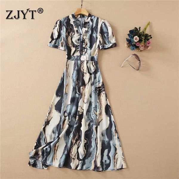 fashion women summer dress runway designers v neck ruffles short sleeve painted print midi dress elegant vestidos 210601, Black;gray
fashion women summer dress runway designers v neck ruffles short sleeve painted print midi dress elegant vestidos 210601, Black;gray