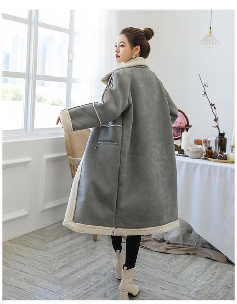 women's leather & faux korea 2021 winter women sheepskin suede coat thick flocking wool long coats plus size outerwear, Black
women's leather & faux korea 2021 winter women sheepskin suede coat thick flocking wool long coats plus size outerwear, Black