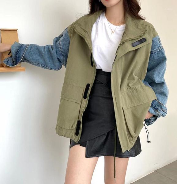 women's jackets fashion trendy temperament loose stitching casual denim jacket, Black;brown
women's jackets fashion trendy temperament loose stitching casual denim jacket, Black;brown