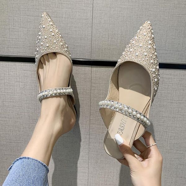slippers 2021 women summer fashion women's shoes wear pearl flat pointed water drill high heel female, Black
slippers 2021 women summer fashion women's shoes wear pearl flat pointed water drill high heel female, Black