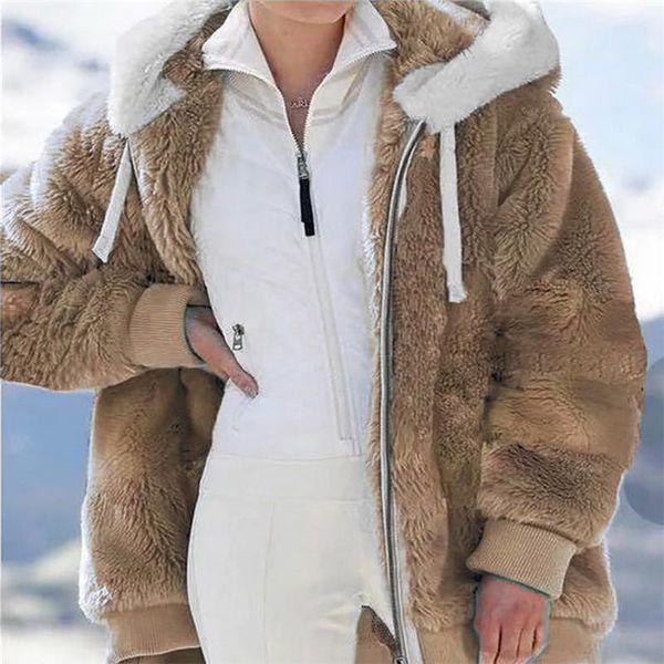 women's hoodies & sweatshirts winter women jacket warm plush casual loose hooded coat mixed color patchwork outwear faux fur zipper lad, Black
women's hoodies & sweatshirts winter women jacket warm plush casual loose hooded coat mixed color patchwork outwear faux fur zipper lad, Black