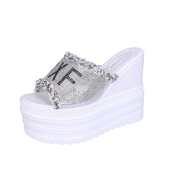 slippers elegant letter crystal wedges for women platform heel 13cm summer sandals ladies shoes height increasing slides, Black
slippers elegant letter crystal wedges for women platform heel 13cm summer sandals ladies shoes height increasing slides, Black