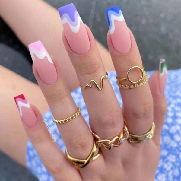 false nails 24pcs french with colorful wave designs detachable long ballerina coffin fake full cover press on, Red;gold
false nails 24pcs french with colorful wave designs detachable long ballerina coffin fake full cover press on, Red;gold