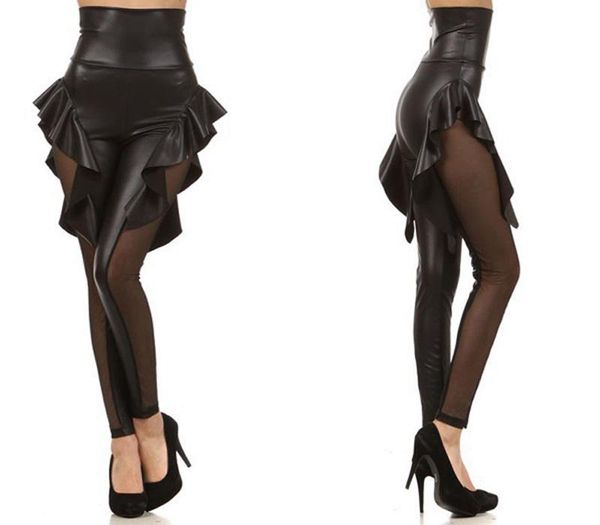women's leggings gothic women faux leather high waisted stretch slim mesh patchwork see through skirt pants, Black
women's leggings gothic women faux leather high waisted stretch slim mesh patchwork see through skirt pants, Black