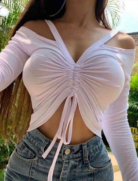 drawstring off shoulder show women t shirts chest big nightclub suspender long sleeve machine made bottoming autumn, White
drawstring off shoulder show women t shirts chest big nightclub suspender long sleeve machine made bottoming autumn, White