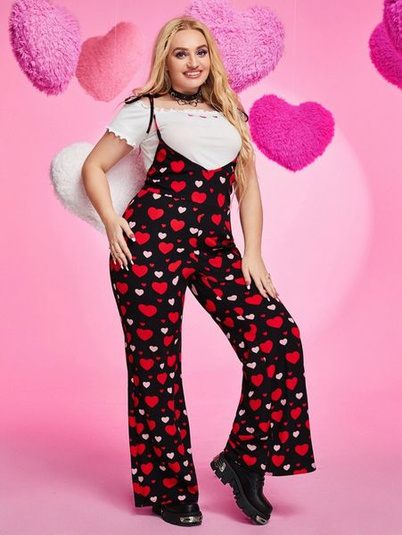plus knot strap flare leg heart print jumpsuit without v1uu#, Black
plus knot strap flare leg heart print jumpsuit without v1uu#, Black