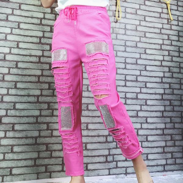 women's jeans destroyed ripped hole string high waist plus size pencil slim harem denim pant women summer ankle streetwear fashion, Blue
women's jeans destroyed ripped hole string high waist plus size pencil slim harem denim pant women summer ankle streetwear fashion, Blue
