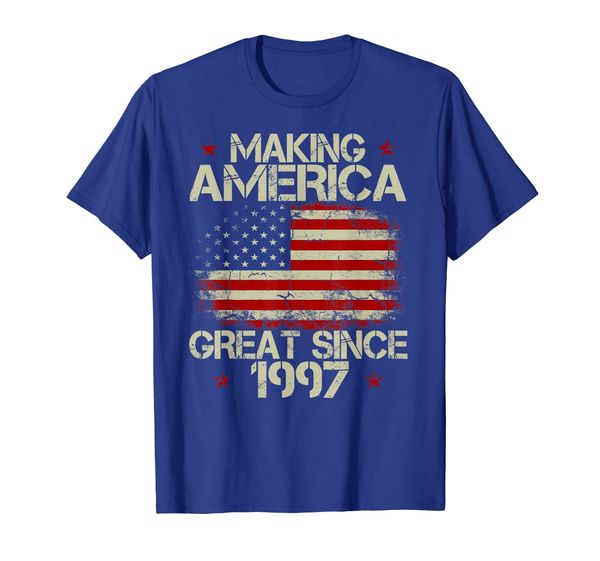 22nd birthday gift making america great since 1997 t-shirt, White;black 
22nd birthday gift making america great since 1997 t-shirt, White;black