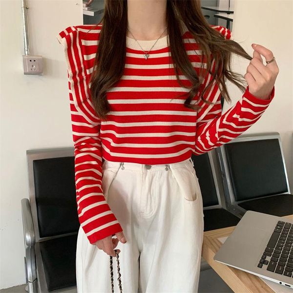 women's sweaters knitting pullover stripe slim o neck short thin sweater flounces sleeve autumn korean 2022 fashion female clothing, White;black
women's sweaters knitting pullover stripe slim o neck short thin sweater flounces sleeve autumn korean 2022 fashion female clothing, White;black