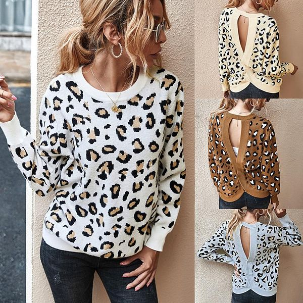 women's sweaters womens 2021 autumn winter women fashion leopard print sweater, White;black
women's sweaters womens 2021 autumn winter women fashion leopard print sweater, White;black
