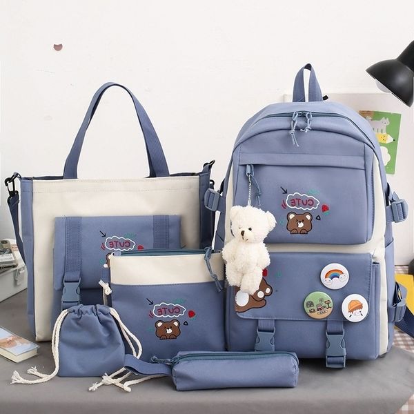 five piece primary school bag female ins korean version junior high capacity girl small fresh 
five piece primary school bag female ins korean version junior high capacity girl small fresh