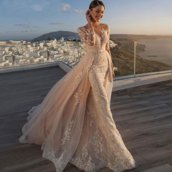 other wedding dresses detachable mermaid long sleeves tulle appliques boho dubai arabic gown bridal dress vestido de noiva, White
other wedding dresses detachable mermaid long sleeves tulle appliques boho dubai arabic gown bridal dress vestido de noiva, White
