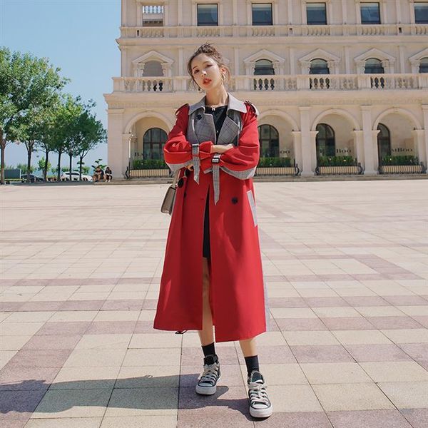 women's trench coats women coat color block long double-breasted with belt lady windbreaker outerwear spring cloaks, Tan;black
women's trench coats women coat color block long double-breasted with belt lady windbreaker outerwear spring cloaks, Tan;black