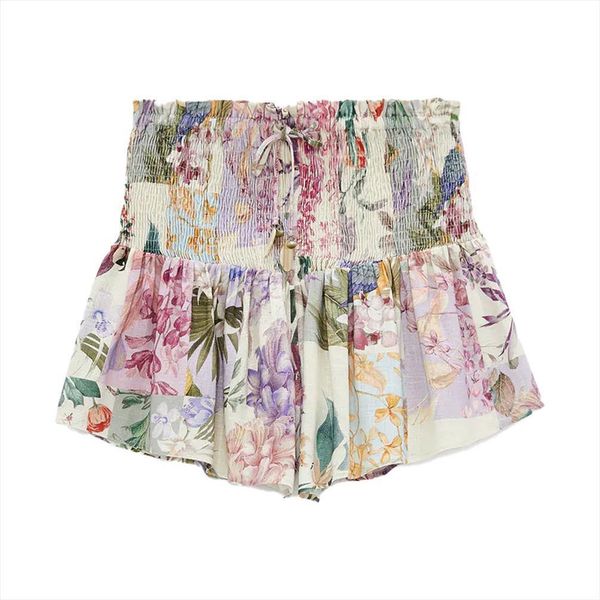 spring xia pastoral style women shorts all match lace up pleated waist printing high skirt, White;black
spring xia pastoral style women shorts all match lace up pleated waist printing high skirt, White;black