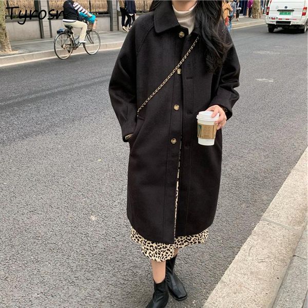 women's wool & blends women elegant solid wide-waisted long outwear all-match trendy turn-down collar single breasted coats mujer, Black
women's wool & blends women elegant solid wide-waisted long outwear all-match trendy turn-down collar single breasted coats mujer, Black