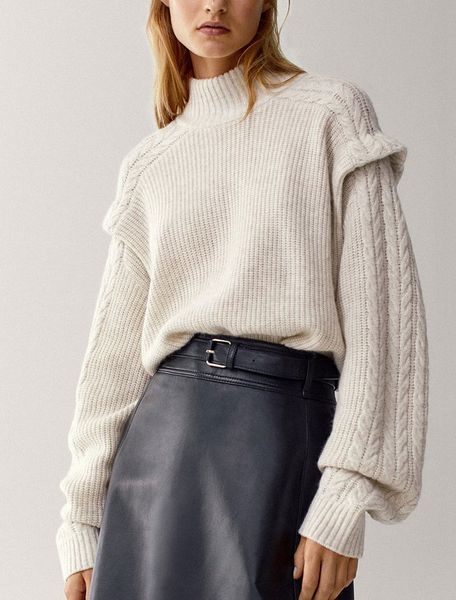 2021 new cape cable knit half turtleneck pullover women's sweater women 3sh1, White;black
2021 new cape cable knit half turtleneck pullover women's sweater women 3sh1, White;black
