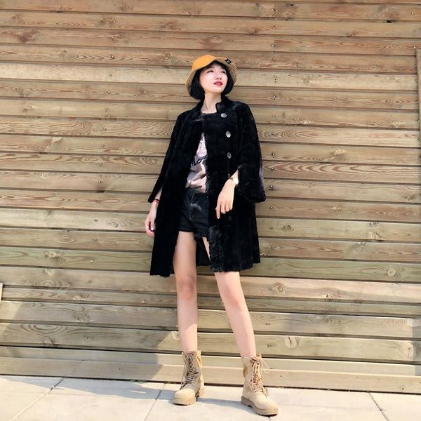 women's fur & faux genuine wool coat korean elegant female jacket coats and women double-sided clothing ropa de mujer zjt823, Black
women's fur & faux genuine wool coat korean elegant female jacket coats and women double-sided clothing ropa de mujer zjt823, Black