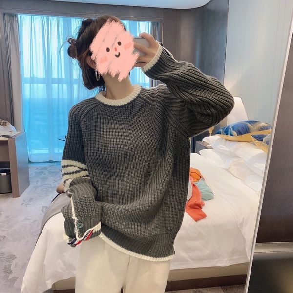 blue white tb round neck 1279 grey coarse wool loose pullover sweater coat fashion brand ins korean women's wear, White;black
blue white tb round neck 1279 grey coarse wool loose pullover sweater coat fashion brand ins korean women's wear, White;black