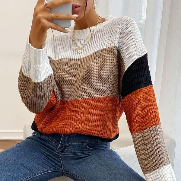 women's sweaters o-neck patchwork sweater women striped knitted pullover autumn winter long sleeve loose female warm, White;black
women's sweaters o-neck patchwork sweater women striped knitted pullover autumn winter long sleeve loose female warm, White;black
