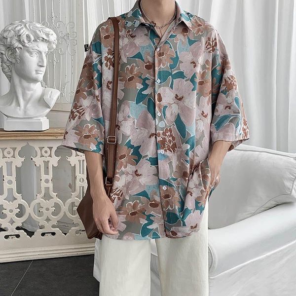 men's casual shirts short sleeve men printed floral turn-down collar single breasted loose wild fashion summer male, White;black
men's casual shirts short sleeve men printed floral turn-down collar single breasted loose wild fashion summer male, White;black