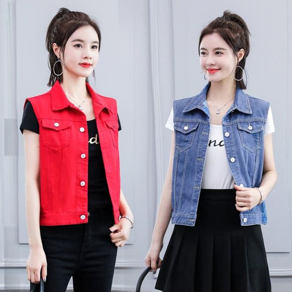women's vests korean sleeveless denim jacket spriing autumn female short jeans vest red coat women, Black;white
women's vests korean sleeveless denim jacket spriing autumn female short jeans vest red coat women, Black;white
