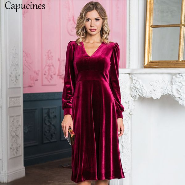 vintage puff sleeve velvet dress autumn winter long sleeves slim v-neck women dress elegan a line party midi dresses female 210223, Black;gray
vintage puff sleeve velvet dress autumn winter long sleeves slim v-neck women dress elegan a line party midi dresses female 210223, Black;gray