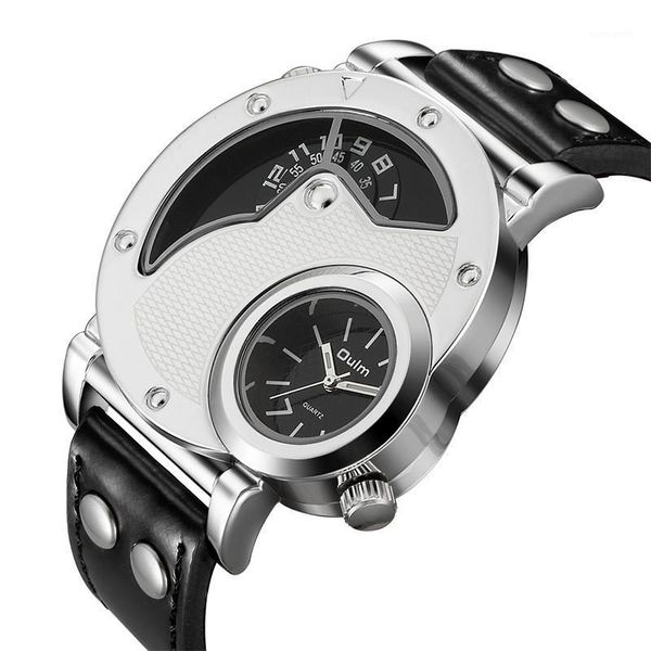army men sports big round dial dual time luxury silver case japan quartz movement oulm 9591 military leather wrist watches wristwatches, Slivery;brown
army men sports big round dial dual time luxury silver case japan quartz movement oulm 9591 military leather wrist watches wristwatches, Slivery;brown
