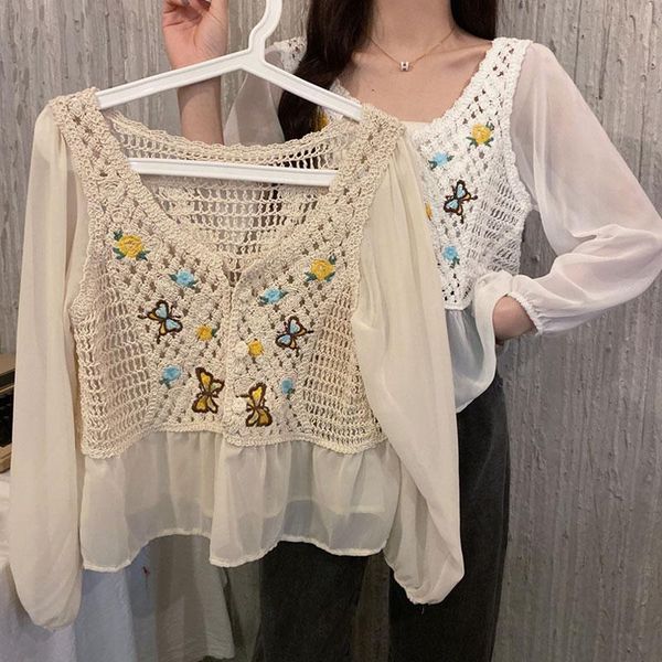 women's blouses & shirts 2021 korean elegant long sleeve v-neck butterfly embroidery lace chiffon shirt women hollow out crop, White
women's blouses & shirts 2021 korean elegant long sleeve v-neck butterfly embroidery lace chiffon shirt women hollow out crop, White