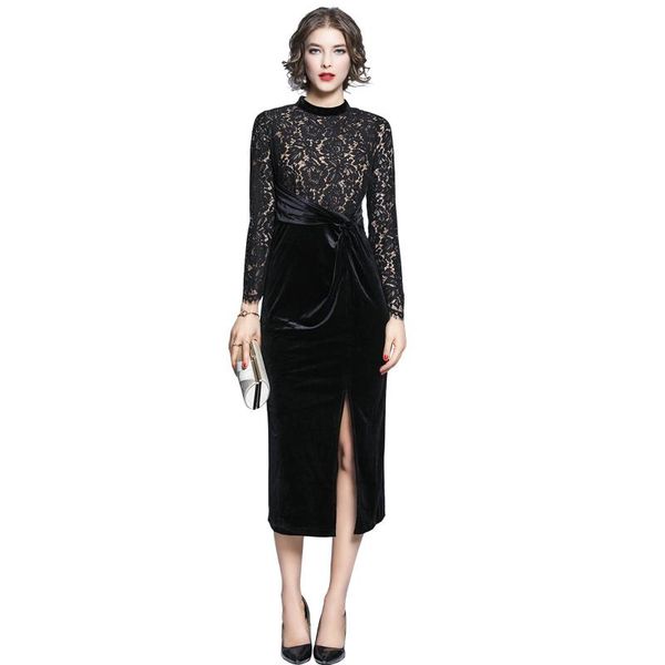 casual dresses 2021 autumn elegant lace patchwork velvet women dress fashion long sleeve hollow out split bodycon midi vestidos, Black;gray
casual dresses 2021 autumn elegant lace patchwork velvet women dress fashion long sleeve hollow out split bodycon midi vestidos, Black;gray