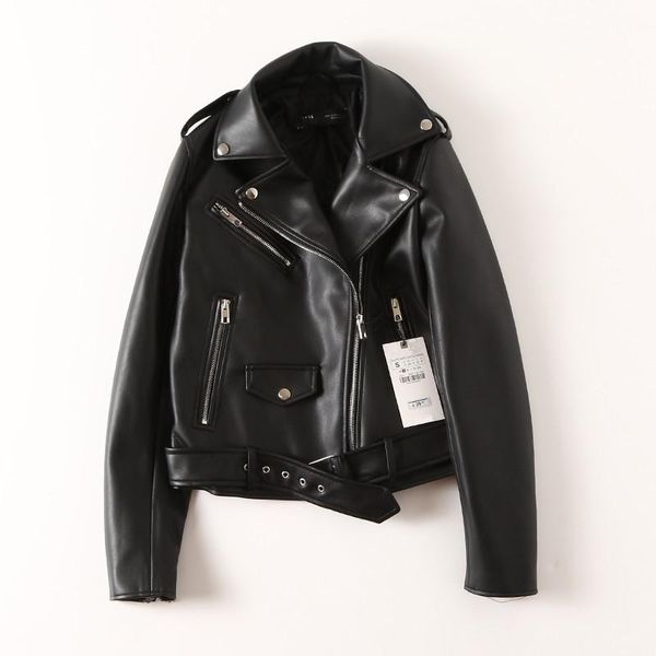 women's leather & faux autumn chic lapel oblique zipper epaulet plus size women short soft biker jacket with belt streetwear, Black
women's leather & faux autumn chic lapel oblique zipper epaulet plus size women short soft biker jacket with belt streetwear, Black