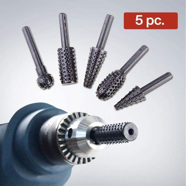 sanders btgeuse 5 piece set of heavy duty and durable 1/4 inch 6.3mm shank woodworking rotary rasp file burr