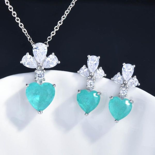 Earrings & Necklace Simple Sweet Love Pendant Inlaid With Imitation Lake Blue Paraiba Crystal Set Clavicle For Women, Silver
Earrings & Necklace Simple Sweet Love Pendant Inlaid With Imitation Lake Blue Paraiba Crystal Set Clavicle For Women, Silver