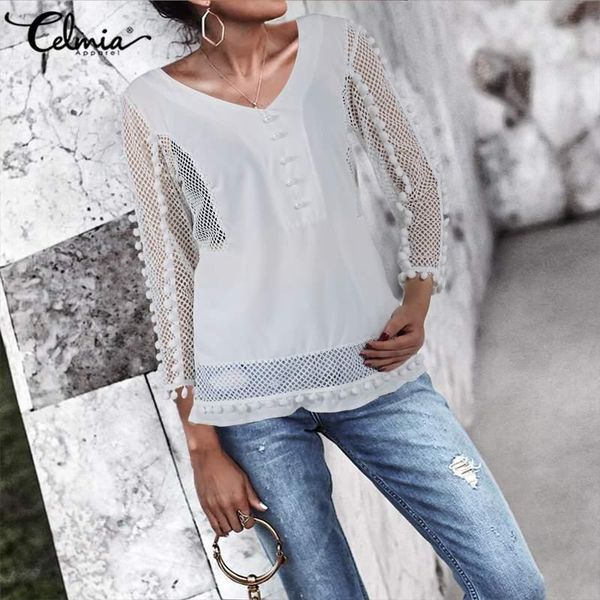 women's blouses & shirts celmia autumn women lace blouse 2021 white v-neckshirts 3/4 sleeve hollow chiffon casual loose femininas blus
women's blouses & shirts celmia autumn women lace blouse 2021 white v-neckshirts 3/4 sleeve hollow chiffon casual loose femininas blus