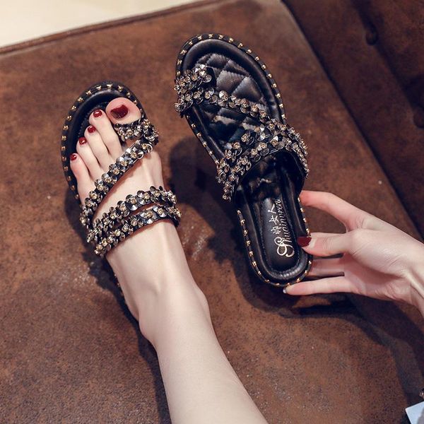 season's new fashion fairy all-match sequin set toe flat sandals and slippers, Black
season's new fashion fairy all-match sequin set toe flat sandals and slippers, Black
