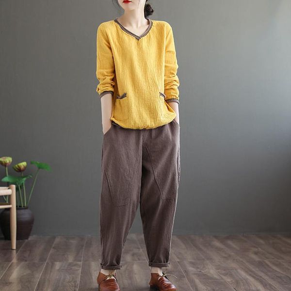 casual loose cotton linen two-piece suits women v-neck long sleeve and solid harem pants vintage spring sets female, White
casual loose cotton linen two-piece suits women v-neck long sleeve and solid harem pants vintage spring sets female, White
