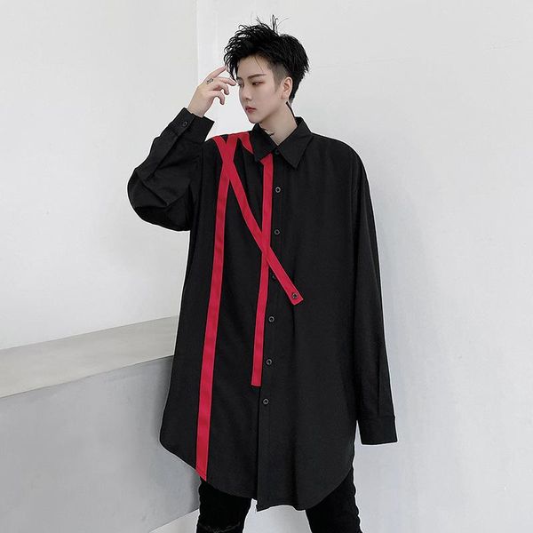 men's casual shirts men red ribbon splice long sleeve loose shirt male streetwear hip hop gothic dress, White;black
men's casual shirts men red ribbon splice long sleeve loose shirt male streetwear hip hop gothic dress, White;black