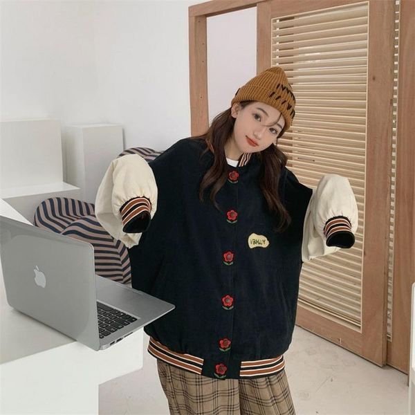 women's jackets loose jacket women 2021 autumn patchwork design patch embroidery cute flower outerwear coats, Black;brown
women's jackets loose jacket women 2021 autumn patchwork design patch embroidery cute flower outerwear coats, Black;brown
