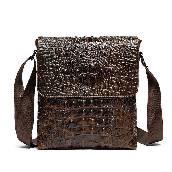 men's crocodile pattern belt bag, fashion brown bag, 100%