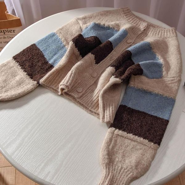 women's knits & tees vintage o neck hit color patchwork striped women cardigans korean sweet knit cardigan japanese kawaii cute woman s, White
women's knits & tees vintage o neck hit color patchwork striped women cardigans korean sweet knit cardigan japanese kawaii cute woman s, White