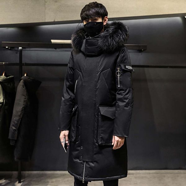 2019 winter medium and long down jacket men's korean version thickened over the knee big hair collar cold proof youth fashion coatwinte, Black 
2019 winter medium and long down jacket men's korean version thickened over the knee big hair collar cold proof youth fashion coatwinte, Black
