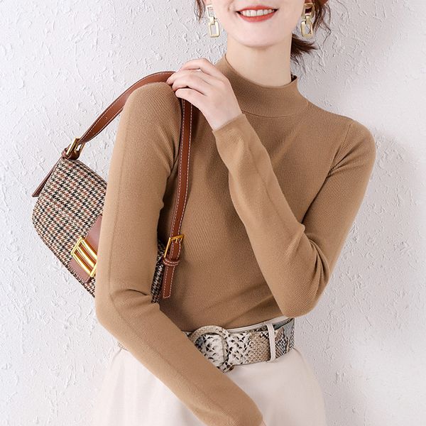 2021 women solid chic half-collar slim long sleeve autumn winter cotton o-neck knit sweater womens office lady shirt 2tci, White;black
2021 women solid chic half-collar slim long sleeve autumn winter cotton o-neck knit sweater womens office lady shirt 2tci, White;black