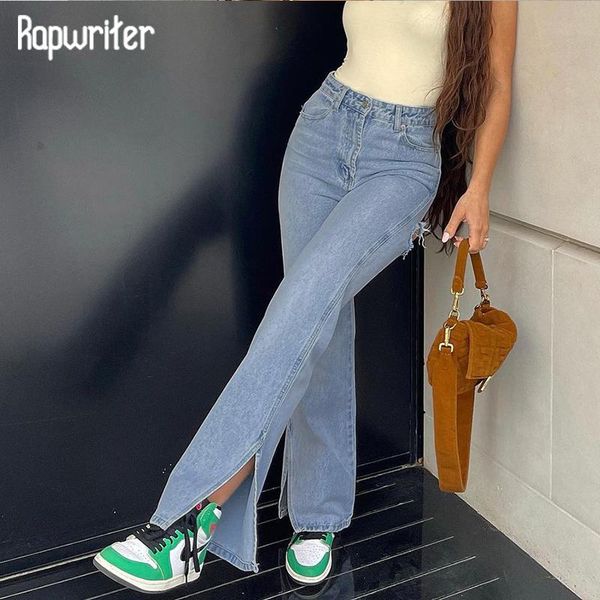 women's jeans rapwriter casual blue split hem denim pants high waist straight back ripped hole mom trousers 2021 women streetwear
women's jeans rapwriter casual blue split hem denim pants high waist straight back ripped hole mom trousers 2021 women streetwear
