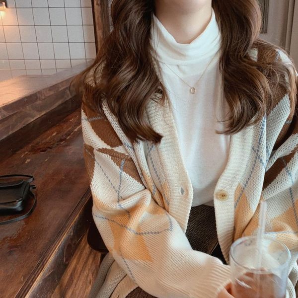 new oversize womens sweaters autumn winter fashion vintage plaid v neck cardigans single breasted puff sleeve loose cardigan, White;black
new oversize womens sweaters autumn winter fashion vintage plaid v neck cardigans single breasted puff sleeve loose cardigan, White;black