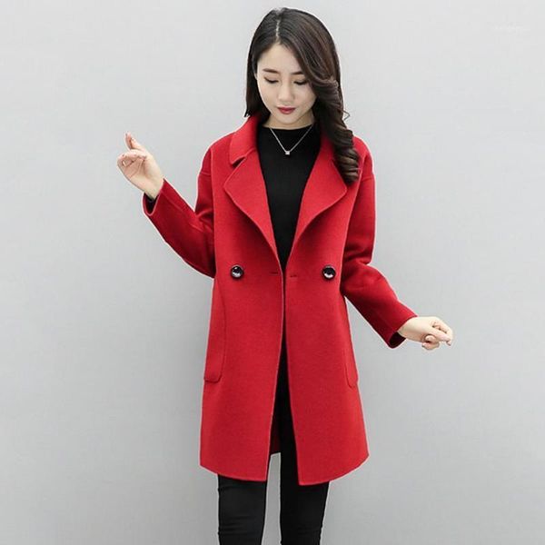 women's wool & blends women autumn winter solid color pocket button mid-length coat slim overcoat, Black
women's wool & blends women autumn winter solid color pocket button mid-length coat slim overcoat, Black