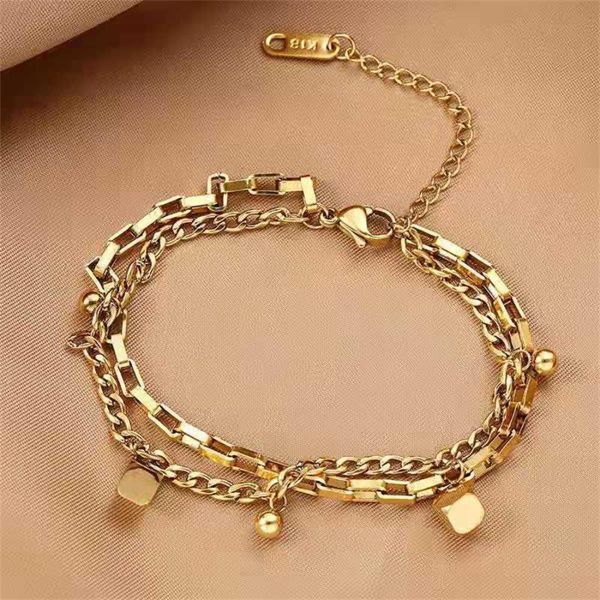 bangle fashion retro double metal bracelet steampunk titanium steel square rice bead pendant jewelry accessories gift, Black
bangle fashion retro double metal bracelet steampunk titanium steel square rice bead pendant jewelry accessories gift, Black