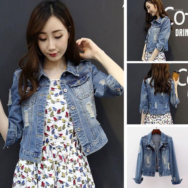 women's jackets long-sleeved ripped large denim jacket three-quarter sleeve spring and autumn ladies slim short, Black;brown
women's jackets long-sleeved ripped large denim jacket three-quarter sleeve spring and autumn ladies slim short, Black;brown