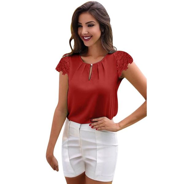 women's shirt summer blouse women lace button short sleeve chiffon linen blouse fashion shirt casual womens, White
women's shirt summer blouse women lace button short sleeve chiffon linen blouse fashion shirt casual womens, White